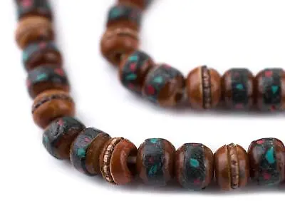 Honey Brown Inlaid Yak Bone Mala Beads 6mm Nepal Round Large Hole 22 Inch Strand • $21.50