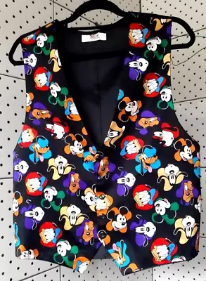 Vintage Disney Men's Silk Print Vest Black- Multicolor Theme Size M • $38.90