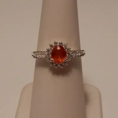 Size 6 Natural Mandarin Garnet & White Zircon  Sterling Silver Ring 1.30cts • $75