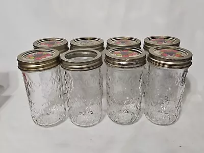 8 Vintage Ball Quilted Crystal 12oz Jelly Jars Canning Mason • $50