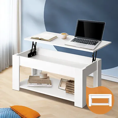 Oikiture Coffee Table Lift Up Top Modern Tables Hidden Book Storage White • $93.90