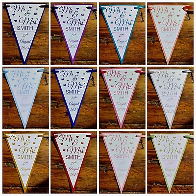 £4.99 • Buy PERSONALISED Wedding Bunting Banner Decoration - Various Colours - 3m Ribbon