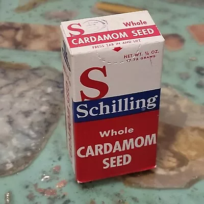 NOS Vintage 1950s Schilling Whole CARDAMOM SEED In Cardboard Box Spice Set Prop • $8