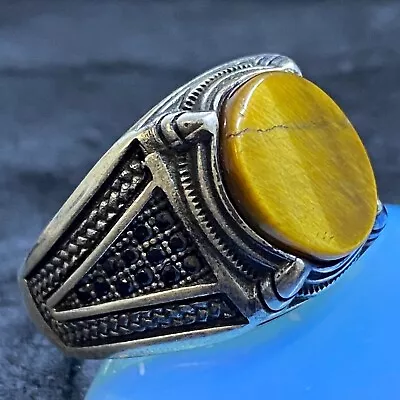 WOW 925 Sterling Silver Handmade Ring GemstoneTiger's Eye  Statement Jewelry • £33.78