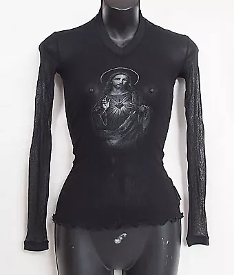 Dolce&Gabbana J&ANS Vintage Sheer Mesh Jesus Print S/S 1998 Top Black Size S • $450