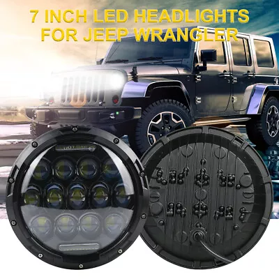 2X 7 Inch Round LED Halo Headlight Hi/Lo DRL Beam For Jeep Wrangler JK LJ TJ CJ • $35.99