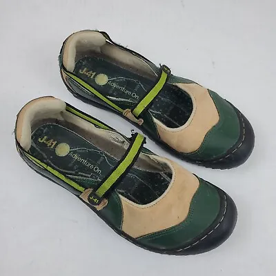 J-41 Adventure On Shoes Women's 10M Green Tan Mary Jane Outdoor Water Flats Jeep • $14