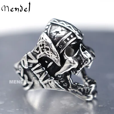 MENDEL Stainless Steel Big Mens Gothic Biker Skull Ring For Men Silver Size 8-13 • $11.99