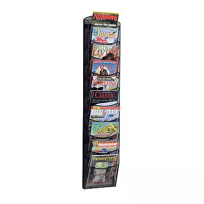 Onyx Mesh Magazine Wall Rack 10 Pocket Black 3.50 X 10.25 X 50.75 Inches Home • $180.18