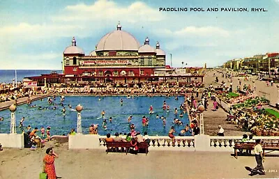 £6.95 • Buy Rhyl Clwyd Wales Postcard C1950 Paddling Pool & Pavillion