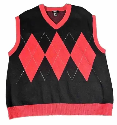 Argyle Sweater Vest Men XL Red Black Vneck Forever 21 Y2K 90s Friends • $7.69