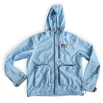 FILA White Rock Hooded Rain Jacket - Light Blue - Retro - Size L • £20