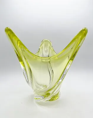 Vintage Val St Lambert SIGNED Glass Crystal Bowl Vase Yellow Swirl Belgium Wave • $119.55