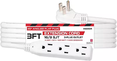 3 Ft Extension Cord With 45° Angled Flat Plug And 3 Electrical Power Outlets - • $14.06