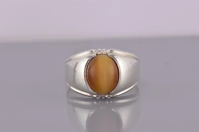 Sterling Silver Oval Cats Eye Tigers Eye Tapered Band Ring 925 Sz: 12 • $37.50