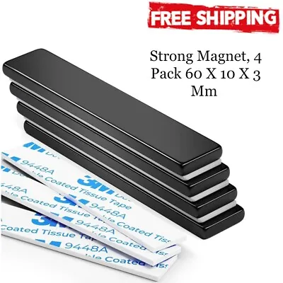 Strong Magnet 4 Pack 60 X 10 X 3 Mm Black Magnets Strong Magnetic Strips Bar  • £7.25