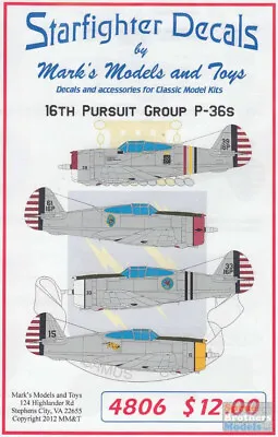 SFD48006 1:48 Starfighter Decals - P-36 Hawk 16th Pursuit Group • $17.09