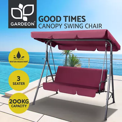 Gardeon Outdoor Swing Chair Garden Bench Furniture Canopy 3 Seater Wine Red • $119.95