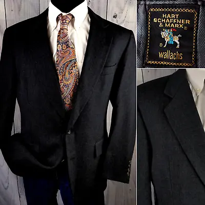 VTG 1988 Hart Schaffner Marx 42R Wool Blazer Wool Charcoal Tweed Two Button • $59.95