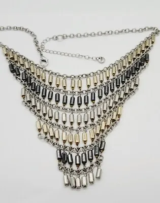 LOFT V Shape Modernist Collar Necklace Gunmetal Silver Gold Tone Statement Link • $16.87