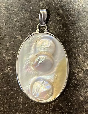 Oval Mabe Blister Mother Of Pearl Shell Sterling Pendant 2  • $32