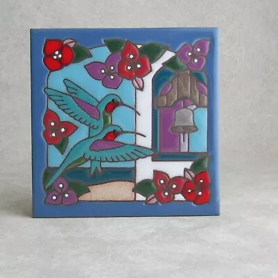 Masterworks Art Tile Hummingbirds Handcrafted Ceramic Trivet Mission Bell Floral • $24.95