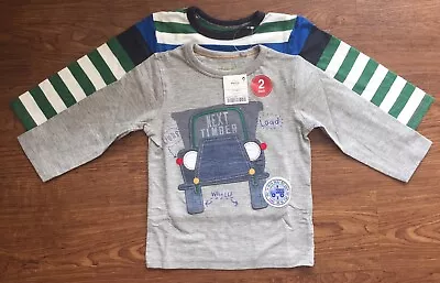 Bnwt Next 2 Pack Truck AppliquÉ Long Sleeve Tops Size 18-24 Months • £7.99