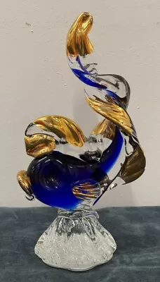 Murano Italy Fish Art Glass Figurine Blue Gold 9  • $29.99