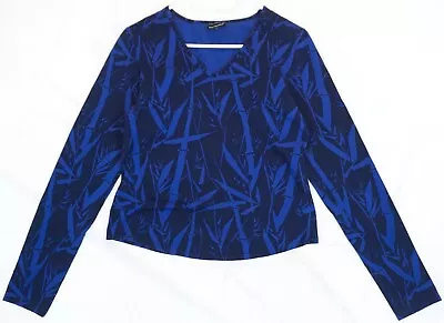 Marimekko Blue Floral Print Long Sleeve Cotton Top Size M • $22