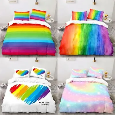 $58.89 • Buy Rainbow Doona Quilt Duvet Cover Set Pillowcase Single Double Queen Size LGBT Bed