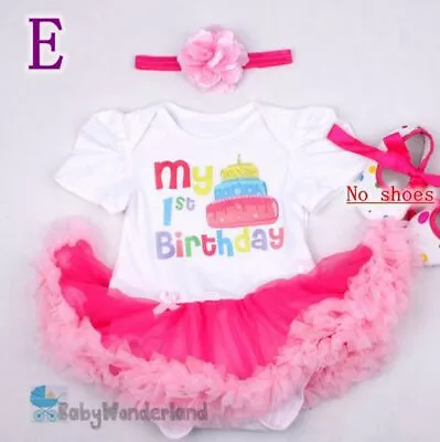 Baby Girl First Birthday Party 2 Pcs Set Tutu Romper Dress Headband Clothes--- E • $22.95