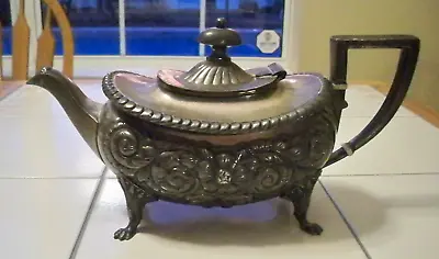 Antique Meriden B Quadruple Silverplate Repousse Floral Footed Tea Pot #1989 • $46.95