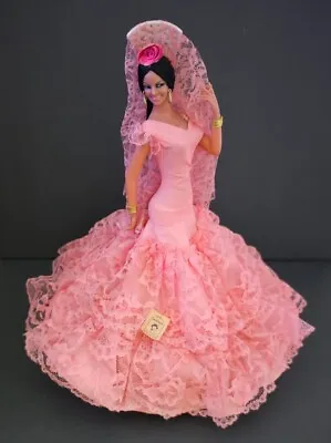 Vtg Spanish Marin Chiclana Flamenco Dancer Plastic Doll Pink Dress 14  • $30.99