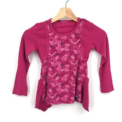 NAARTJIE Asymmetrical-Hem Knit Tunic Fuchsia Floral Boho Faux Layer Top 5 Girls • $22.50