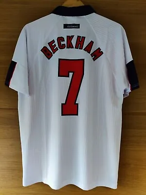 England 1998 Beckham #7 Short Sleeve Retro Home Shirt L Fits Like M Vintage • £29.99