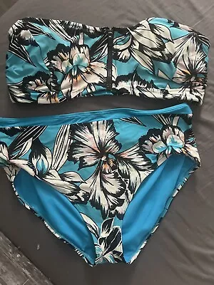 M&S Tropical Print Bandeau Bikini Uk 16 • £10
