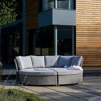 Grey Daybed Dining Set With Ceramic Table Top Round Garden Furniture Set • £1999