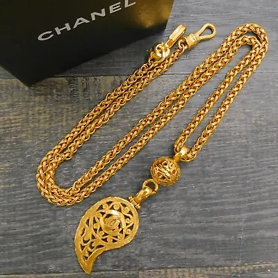 CHANEL Gold Plated CC Logos Leaf Charm Vintage Necklace Pendant #389c Rise-on • £692.74