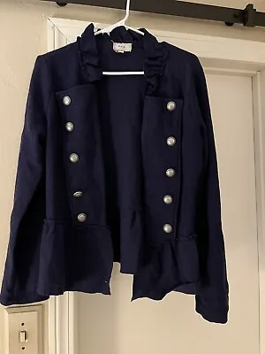 ECI New York Womens Jacket Size Med Dark Blue Wool Blend Ruffle Neck • $11.99