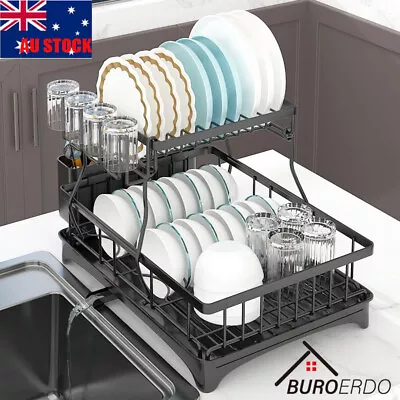Hot Kitchen Dish Cup Drying Rack Drainer Dryer Tray Cutlery Holder Organizer AU • $22.33