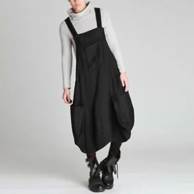 UK Stock Womens Pinafore Dungaree Bib Shirt Dress Casual Baggy Loose Apron Tops • £17.99