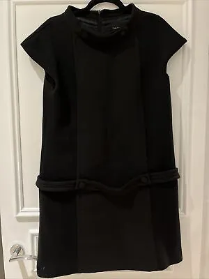 Tara Jarmon 100% Wool Fully Lined Heavy Black Shift Dress Size 42 UK 12-14 VGC • £22