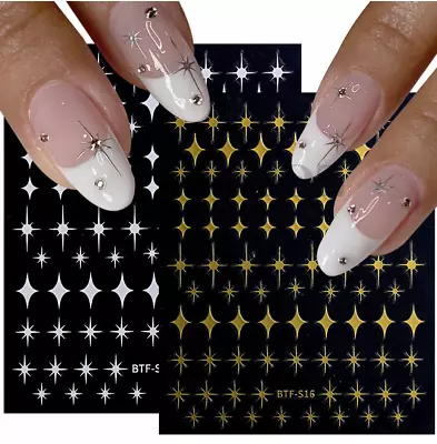 3D Black Gold Silver Star French Tips Nail Stickers Decoration DIY Manicure NH22 • $2.49