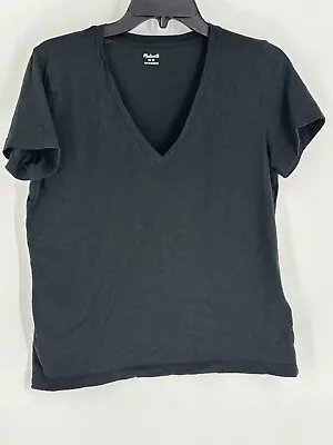 Madewell Black Cotton Short Sleeve V-neck Burnout T-Shirt Women's Size Medium • $13