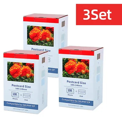 3 Canon KP-108IN Ink 4 X6  Photo Paper Set For Selphy CP910 CP1000 CP1200 CP1300 • £73.99