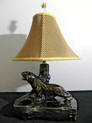 Vintage 1950s MCM BLACK & GOLD Striped PANTHER / TIGER Television TV LAMP LIGHT • $99.99