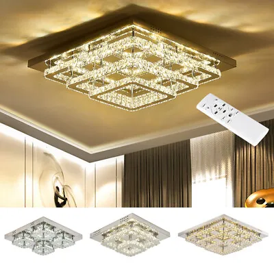Modern LED Crystal Ceiling Light Lamp Fixtures Pendant Square Crystal Chandelier • £45.99