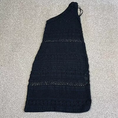 Lauren Ralph Lauren Crochet Dress M Medium Black One Shoulder Hand Knitted • £44