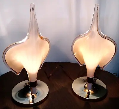Pair Murano Glass Cala Lily And Brass Lamps Frano Luce • $449.99