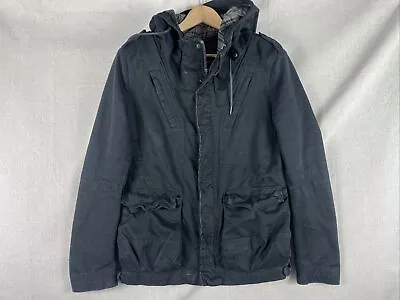 Mens Allsaints Spitalfields Black Cotton Zip Up Casual M65 Jacket Coat Small • $69.99